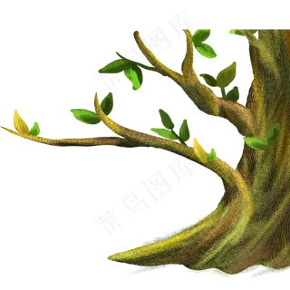 水彩手绘绿色大树