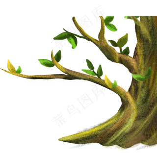 水彩手绘绿色大树