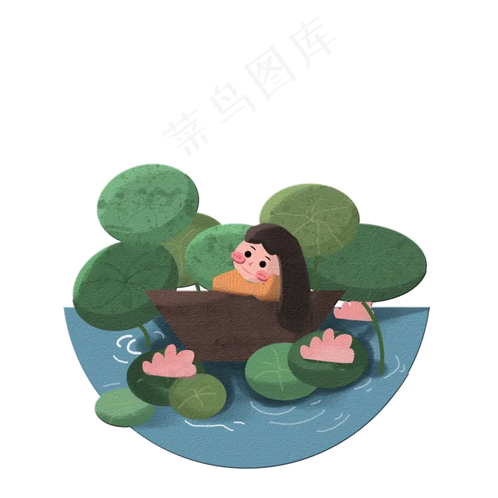 春天雨水二十四节气船荷花莲PN(2000X2000(DPI:72))psd模版下载