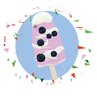 解暑可口蓝莓水果多彩冰棒手绘