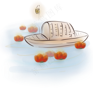 中国风荷花灯和乌篷船,免抠元素