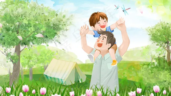 父亲节儿童家长郊游