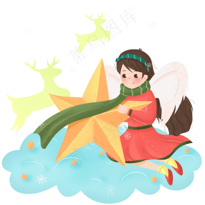 卡通圣诞节小天使女孩插画,免抠元素