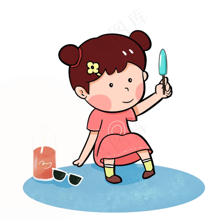 喝汽水吃冰淇淋的女孩夏天(3000X3000(DPI:299))psd模版下载