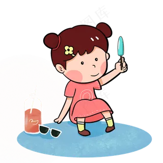 喝汽水吃冰淇淋的女孩夏天