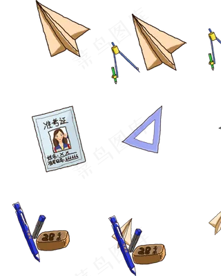 手绘卡通毕业高考准考证纸飞机