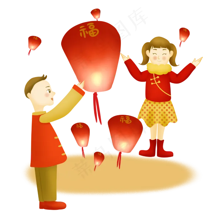 新年元宵节传统习俗祈福放灯红色,免抠元素(3000X3000(DPI:300))psd模版下载