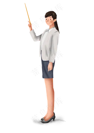 教师节手绘女老师和教鞭,免抠元素