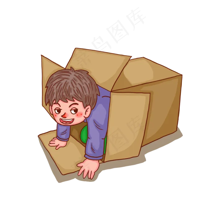 六一儿童节玩纸壳箱的小男孩人物(3000X3000(DPI:300))psd模版下载