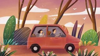 夏日开车出去旅游场景