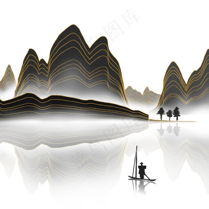金钱山水水墨png(2000X2000(DPI:299))psd模版下载