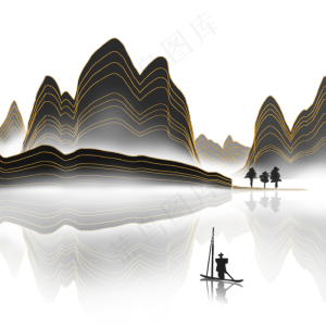 金钱山水水墨png