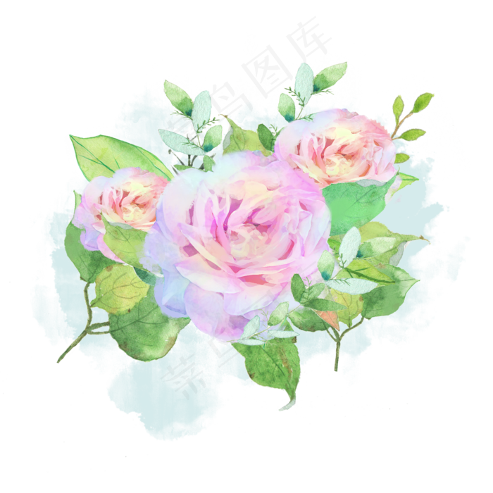 水彩鲜花清新玫瑰素材(2000X2000(DPI:300))psd模版下载