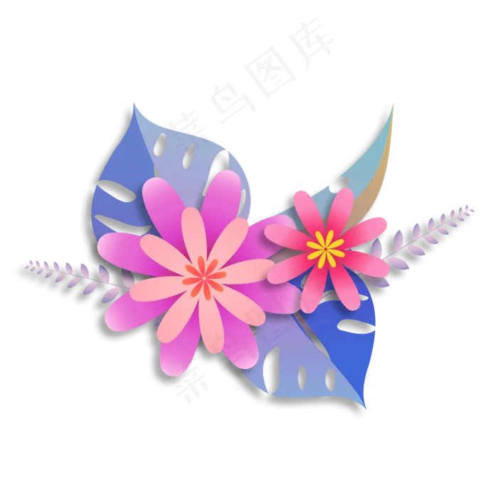 彩色立体剪纸小花,免抠元素