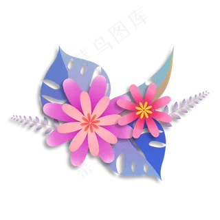 彩色立体剪纸小花,免抠元素