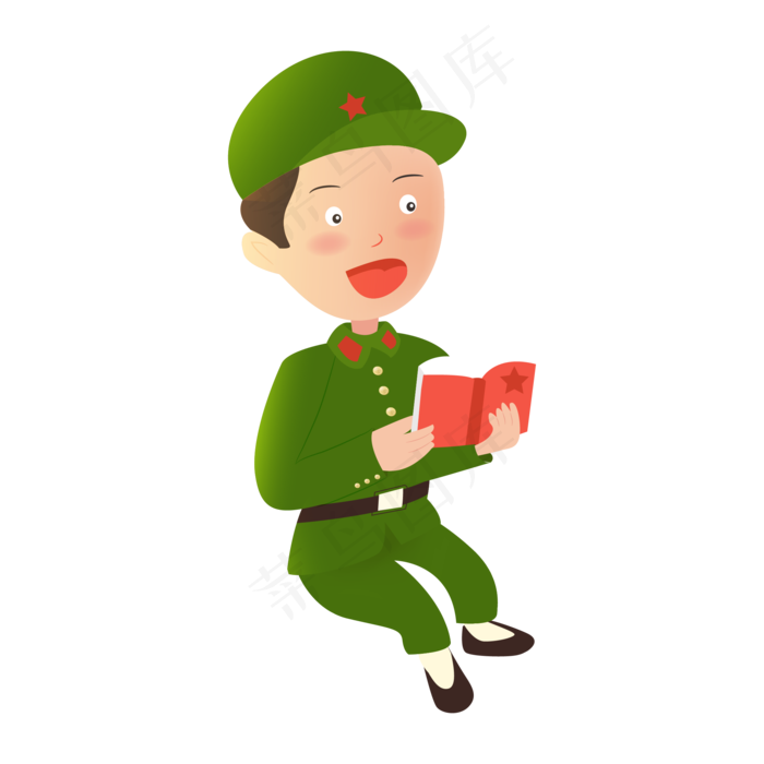 建党节读书的小红军卡通人物