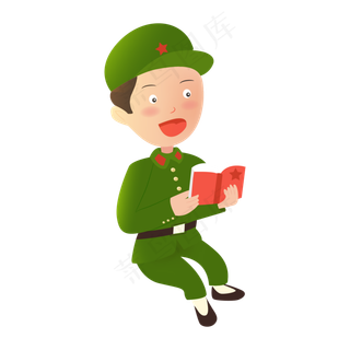 建党节读书的小红军卡通人物