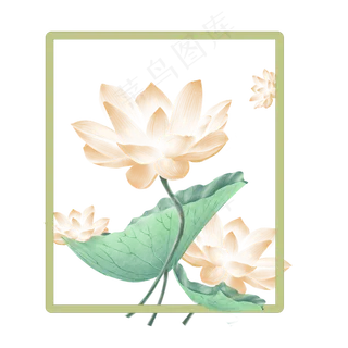 手绘夏日荷花小清新水彩风