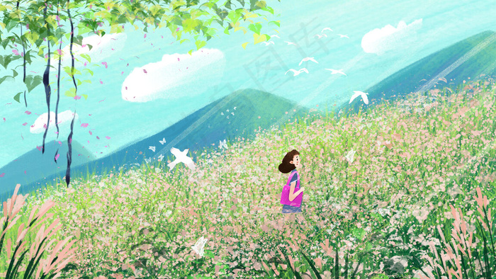 粉色花海梦幻治愈系风景
