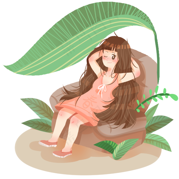 春分乘凉的小女孩,免抠元素