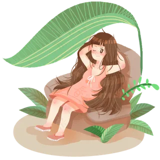 春分乘凉的小女孩,免抠元素