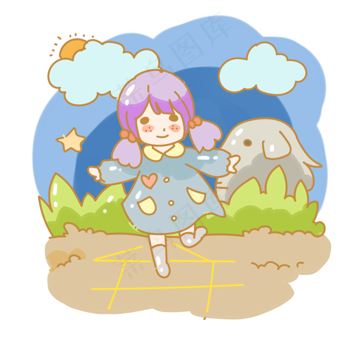 可爱卡通跳房子少女png