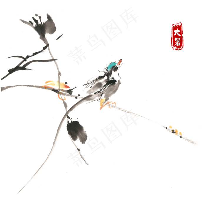 大暑枝头上的小鸟,免抠元素(2200*2200px 300 dpi )psd模版下载