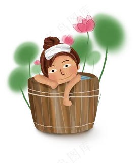 大暑手绘洗澡的女孩