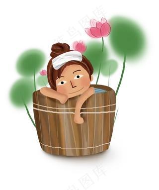 大暑手绘洗澡的女孩