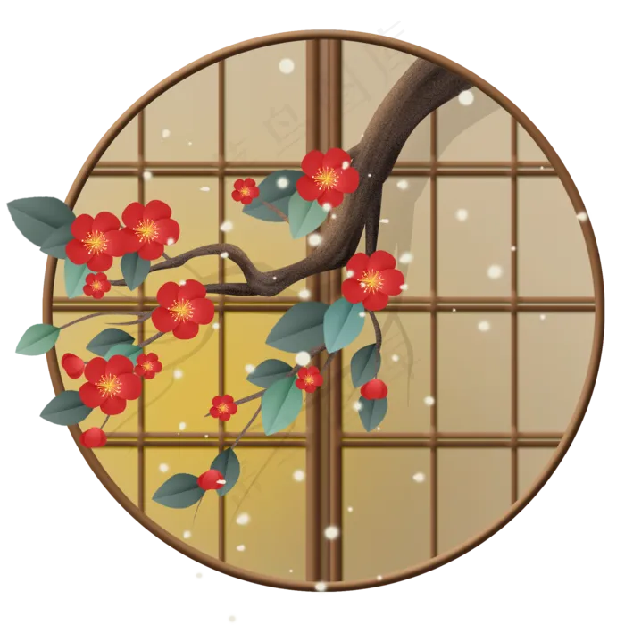 古风窗格和红梅,免抠元素(2000X2000(DPI:300))psd模版下载