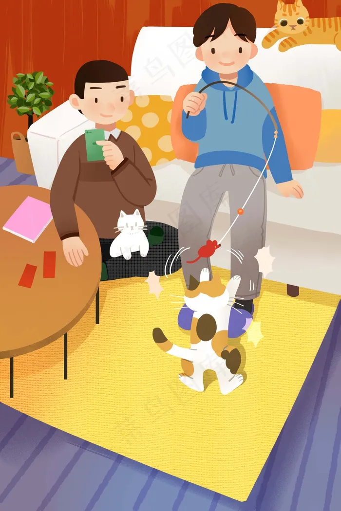 简约清新治愈系萌宠小猫逗猫棒(1125X2436(DPI:72))psd模版下载