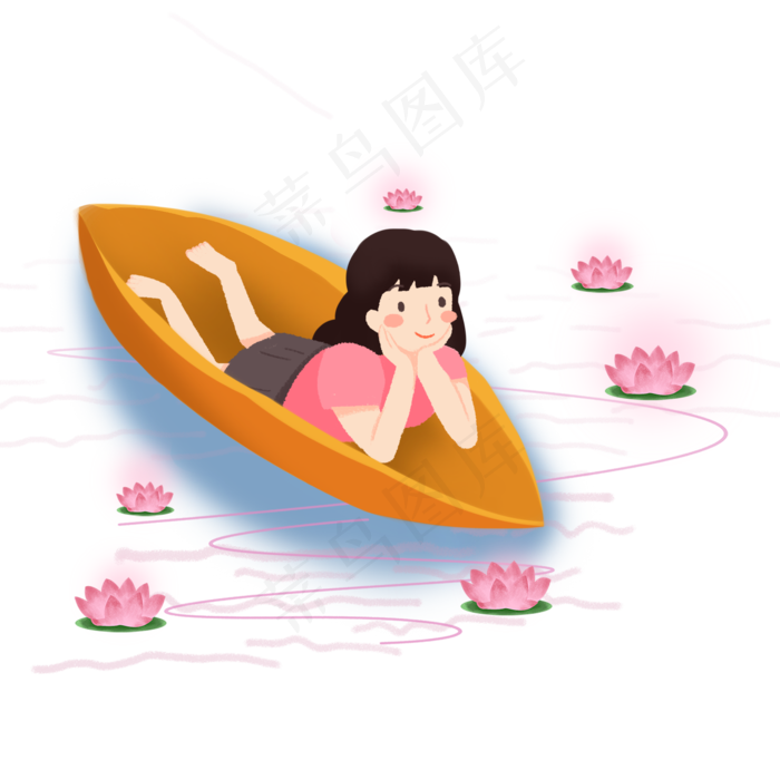 处暑荷花灯女孩png素材