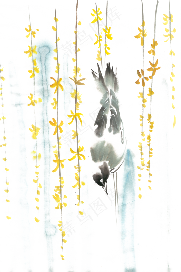 倒挂的鸟水墨画PNG免抠素材(4724*7087px 300 dpi )psd模版下载