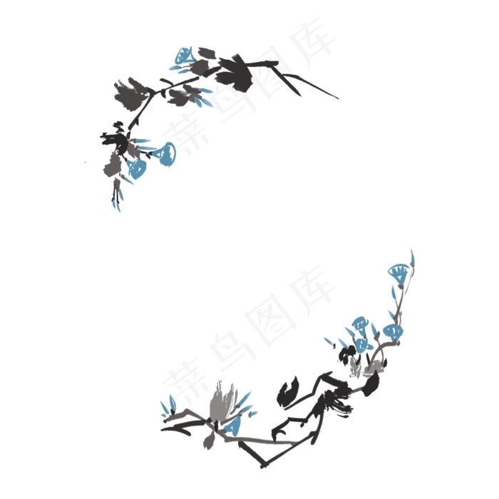 古风水墨椭圆不规则牵牛花卉边框