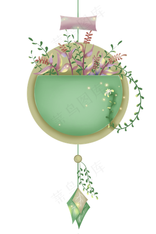 春天绿色花篮剪纸文字边框,免抠元素