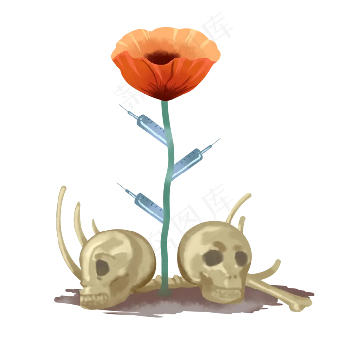 罂粟花毒品骷髅头,免抠元素(3000*3000px 300 dpi )psd模版下载