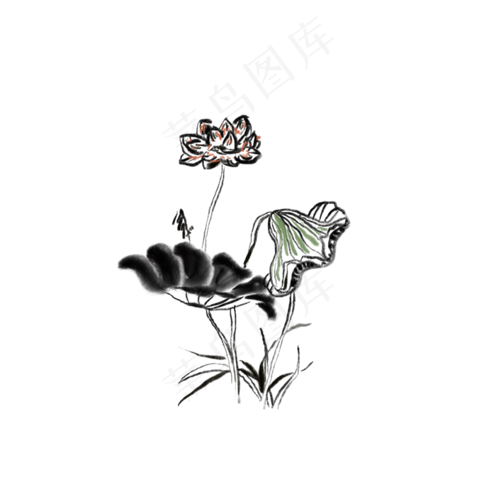 荷花水墨插图装饰