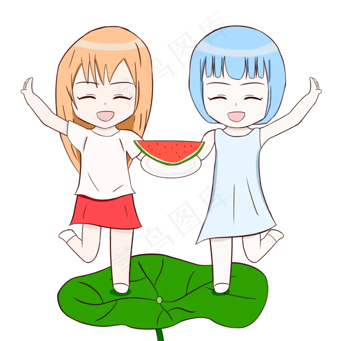 大暑小暑手绘风格西瓜女孩06(2480X2480)