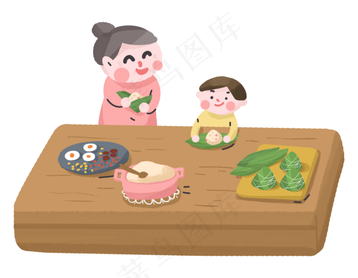 端午节奶奶教孩子包粽子(3032X2362(DPI:300))psd模版下载