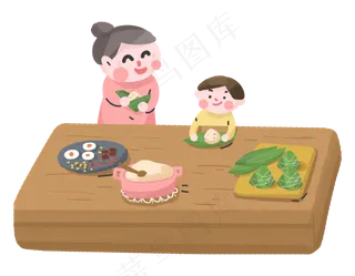 端午节奶奶教孩子包粽子