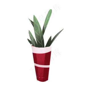 手绘卡通绿色大叶子植物盆栽