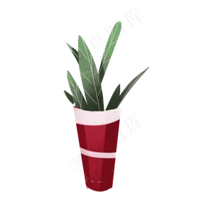 手绘卡通绿色大叶子植物盆栽