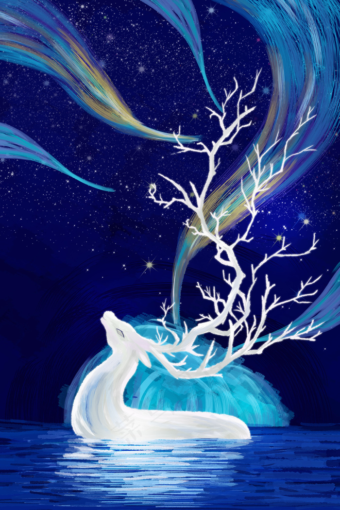 抽象麋鹿水中嬉戏(3545X5315(DPI:150))psd模版下载