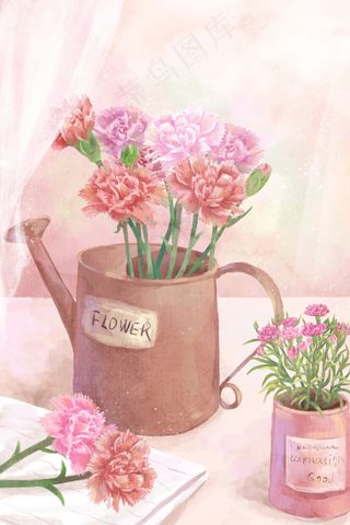 粉红康乃馨唯美插花