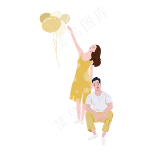 浪漫的小情侣手绘png免抠素材