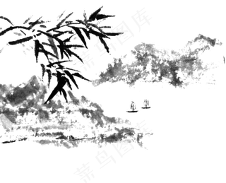 水墨山水竹子