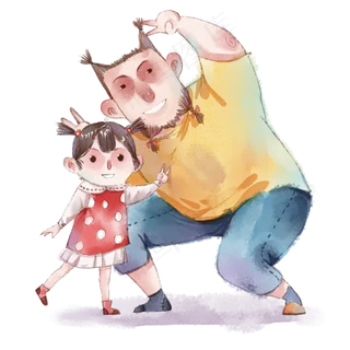 父亲节暖色夸张手绘卡通PNG