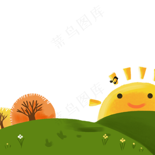 卡通绿色的草地和太阳