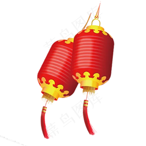 悬挂的红色椭圆形中国风灯笼,免抠元素(600X600(DPI:300))psd模版下载