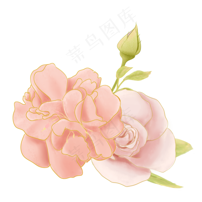 节日粉色手绘花叶装饰